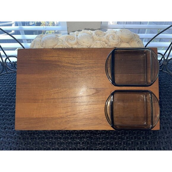 Mandalay Genuine Teak Other - Vintage Mandalay Genuine‎ Teak Serving Tray With Glass Inserts